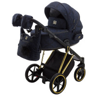 Коляска 2 в 1 Adamex Porto Special Edition Gold TK-605 темно-синій (вензелі)