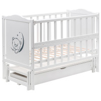 Ліжко Babyroom Тедді T-03 фігурне бильце, маятник поздовжній, ящик, відкидний бік білий