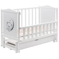 Ліжко Babyroom Тедді T-03 фігурне бильце, маятник поздовжній, ящик, відкидний бік білий